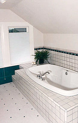 craftsman bath with hexagonal floor tile